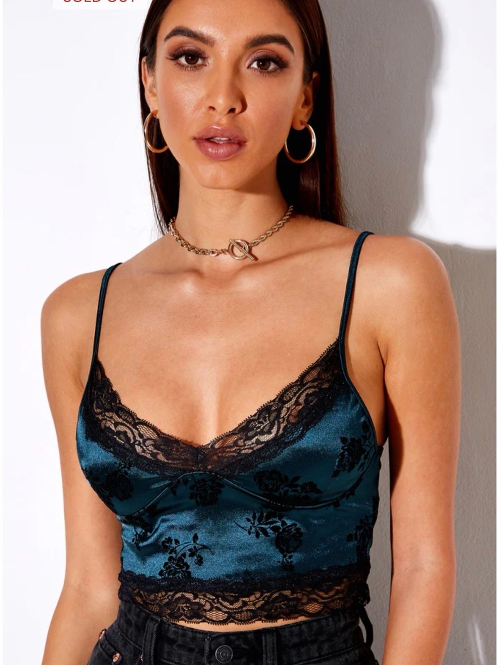 Motel Rocks Teal Satin Lace Trim Bandeau Cami